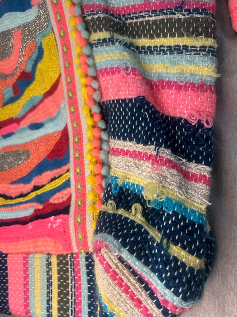 American & Beyond Colorful Multicolor Embroidered Tote Bag with Matching Pouches - Picture 3 of 15